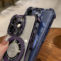 iPhone 16 Pro Max Case with Integrated Lens Protection, [Foldable Stand & Ring Holder], Glossy Shockproof Bumper Stylish Women Case for iPhone 16 Pro Max, Purple - 7DAY'S