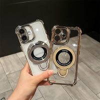 iPhone 16 Pro Max Case with Integrated Lens Protection, [Foldable Stand & Ring Holder] [Raised Cushioning Guard], Glitter Metallic Glossy Bumper Women Case 6.9 inch, Gold - 7DAY'S