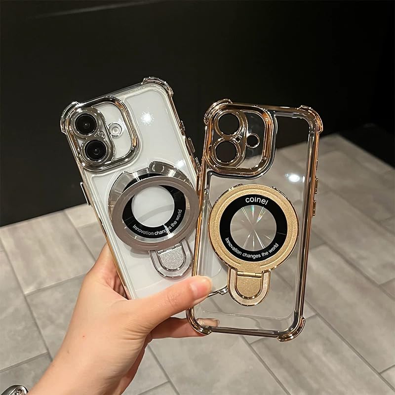 iPhone 16 Pro Max Case with Integrated Lens Protection, [Foldable Stand & Ring Holder] [Raised Cushioning Guard], Glitter Metallic Glossy Bumper Women Case 6.9 inch, Gold - 7DAY'S