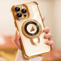 iPhone 16 Pro Max Case with Integrated Lens Protection, [Foldable Stand & Ring Holder] [Raised Cushioning Guard], Glitter Metallic Glossy Bumper Women Case 6.9 inch, Gold - 7DAY'S
