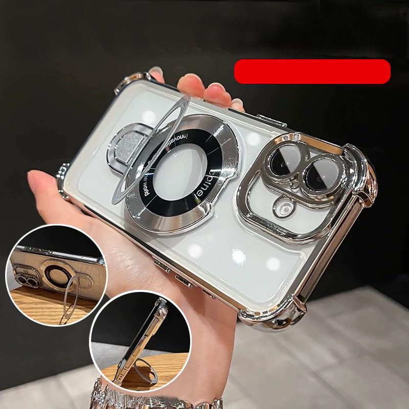 iPhone 16 Pro Max Case with Integrated Lens Protection, [Foldable Stand & Ring Holder] [Raised Cushioning Guard], Glitter Metallic Glossy Bumper Women Case 6.9 inch, Gold - 7DAY'S