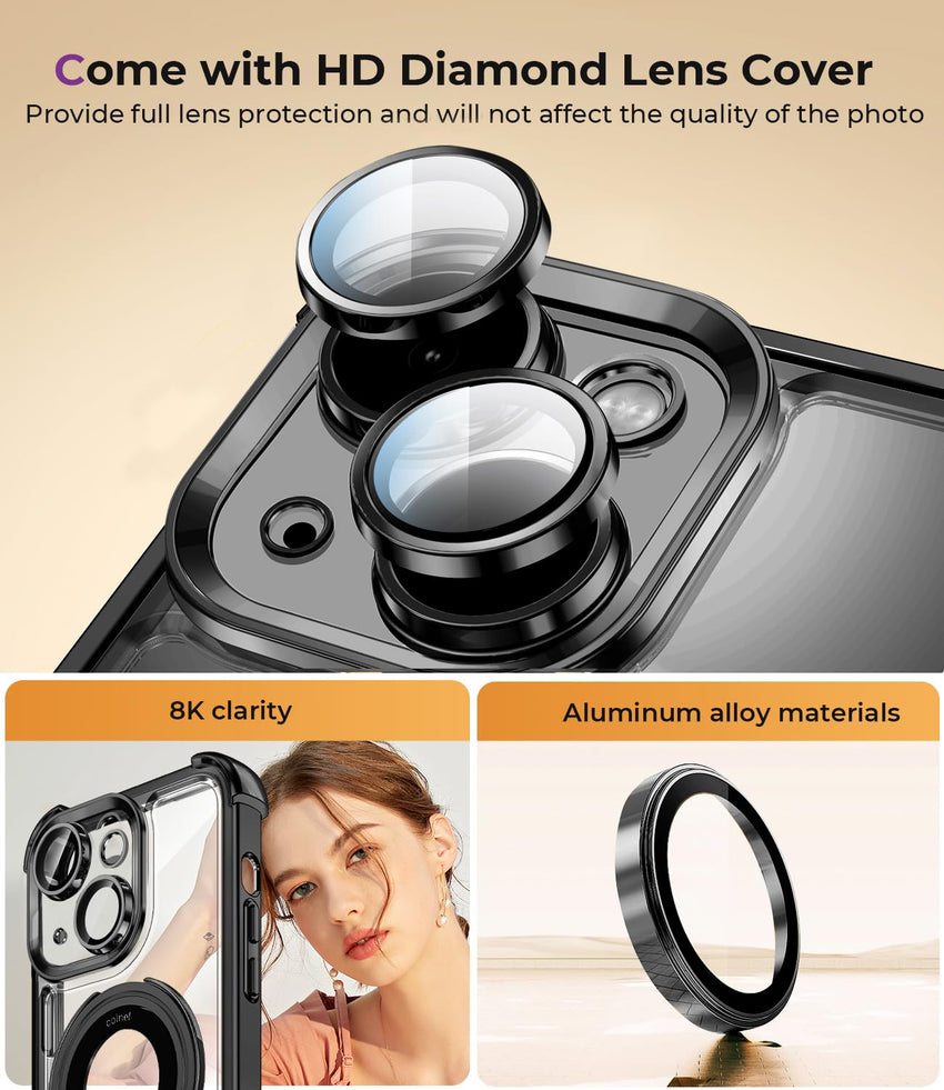iPhone 16 Pro Max Case with Integrated Lens Protection, [Foldable Stand & Ring Holder] [Raised Cushioning Guard], Glitter Metallic Glossy Bumper Women Case 6.9 inch, Gold - 7DAY'S