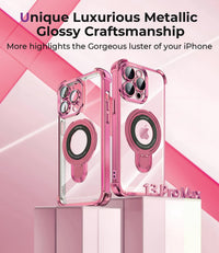 iPhone 16 Pro Max Case with Integrated Lens Protection, [Foldable Stand & Ring Holder] [Raised Cushioning Guard], Glitter Metallic Glossy Bumper Women Case 6.9 inch, Gold - 7DAY'S