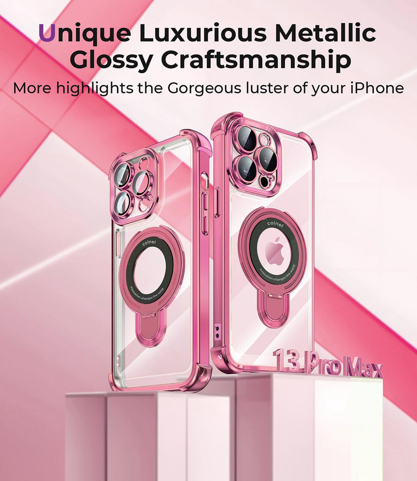 iPhone 16 Pro Max Case with Integrated Lens Protection, [Foldable Stand & Ring Holder] [Raised Cushioning Guard], Glitter Metallic Glossy Bumper Women Case 6.9 inch, Gold - 7DAY'S