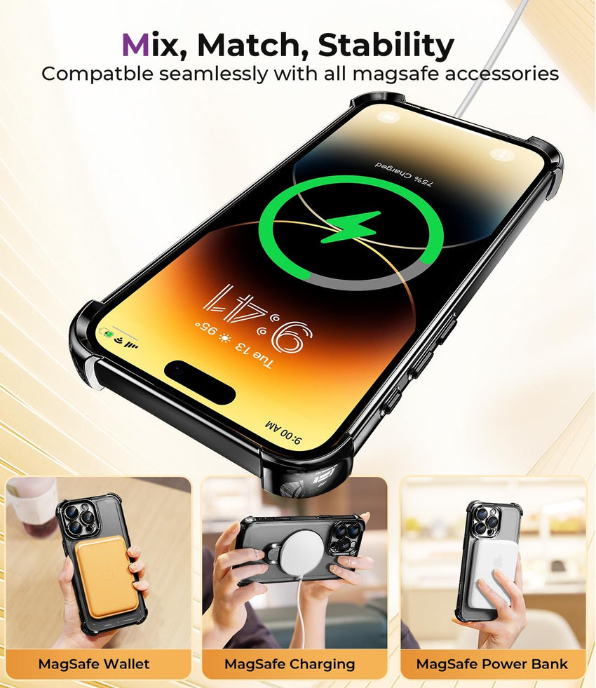 iPhone 16 Pro Max Case with Integrated Lens Protection, [Foldable Stand & Ring Holder] [Raised Cushioning Guard], Glitter Metallic Glossy Bumper Women Case 6.9 inch, Gold - 7DAY'S