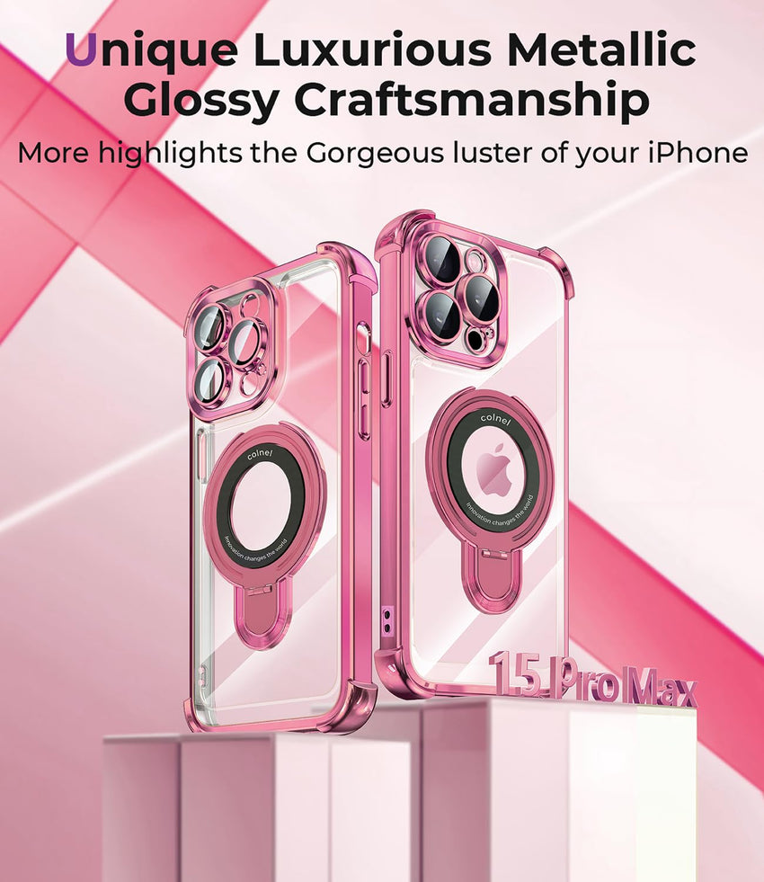 iPhone 16 Pro Max Case with Integrated Lens Protection, [Foldable Stand & Ring Holder] [Raised Cushioning Guard], Glitter Metallic Glossy Bumper Women Case 6.9 inch, Gold - 7DAY'S