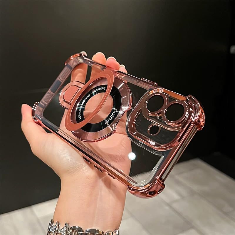 iPhone 16 Pro Max Case with Integrated Lens Protection, [Foldable Stand & Ring Holder] [Raised Cushioning Guard], Glitter Metallic Glossy Bumper Women Case 6.9 inch, Gold - 7DAY'S