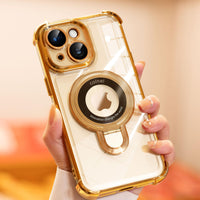 iPhone 16 Pro Max Case with Integrated Lens Protection, [Foldable Stand & Ring Holder] [Raised Cushioning Guard], Glitter Metallic Glossy Bumper Women Case 6.9 inch, Gold - 7DAY'S