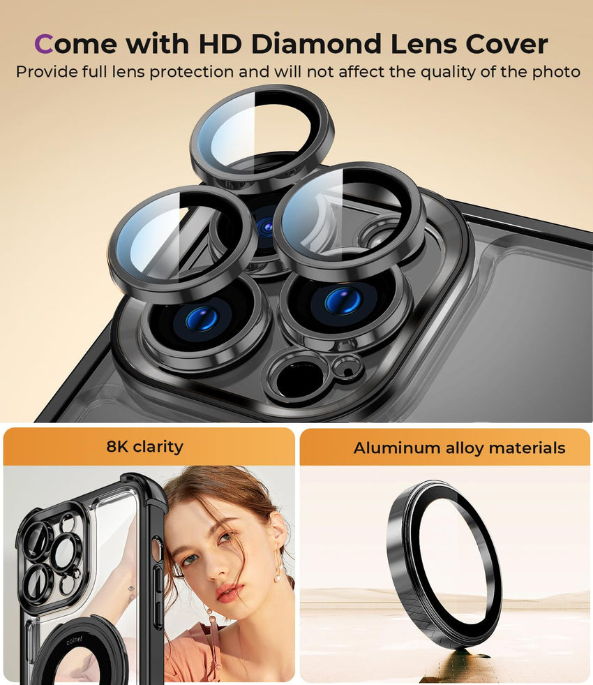 iPhone 16 Pro Max Case with Integrated Lens Protection, [Foldable Stand & Ring Holder] [Raised Cushioning Guard], Glitter Metallic Glossy Bumper Women Case 6.9 inch, Gold - 7DAY'S