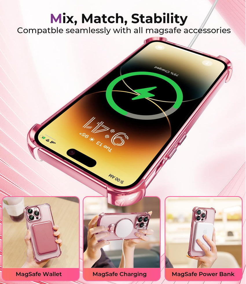 iPhone 16 Pro Max Case with Integrated Lens Protection, [Foldable Stand & Ring Holder] [Raised Cushioning Guard], Glitter Metallic Glossy Bumper Women Case 6.9 inch, Gold - 7DAY'S