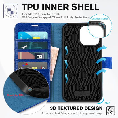 iPhone 16 Pro Max, RFID Blocking [4 Card Holders] Kickstand Shockproof TPU Interior Shell, PU Leather Magnetic Flip Folio Cover 2024, Black - 7DAY'S