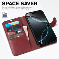 iPhone 16 Pro Max, RFID Blocking [4 Card Holders] Kickstand Shockproof TPU Interior Shell, PU Leather Magnetic Flip Folio Cover 2024, Black - 7DAY'S