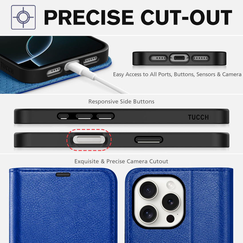 iPhone 16 Pro Max, RFID Blocking [4 Card Holders] Kickstand Shockproof TPU Interior Shell, PU Leather Magnetic Flip Folio Cover 2024, Black - 7DAY'S
