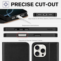 iPhone 16 Pro Max, RFID Blocking [4 Card Holders] Kickstand Shockproof TPU Interior Shell, PU Leather Magnetic Flip Folio Cover 2024, Black - 7DAY'S