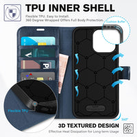 iPhone 16 Pro Max, RFID Blocking [4 Card Holders] Kickstand Shockproof TPU Interior Shell, PU Leather Magnetic Flip Folio Cover 2024, Black - 7DAY'S