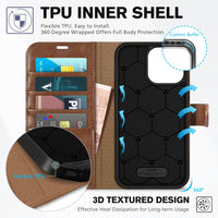 iPhone 16 Pro Max, RFID Blocking [4 Card Holders] Kickstand Shockproof TPU Interior Shell, PU Leather Magnetic Flip Folio Cover 2024, Black - 7DAY'S