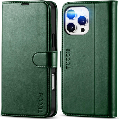 iPhone 16 Pro Max, RFID Blocking [4 Card Holders] Kickstand Shockproof TPU Interior Shell, PU Leather Magnetic Flip Folio Cover 2024, Black - 7DAY'S