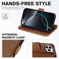 iPhone 16 Pro Max, RFID Blocking [4 Card Holders] Kickstand Shockproof TPU Interior Shell, PU Leather Magnetic Flip Folio Cover 2024, Black - 7DAY'S