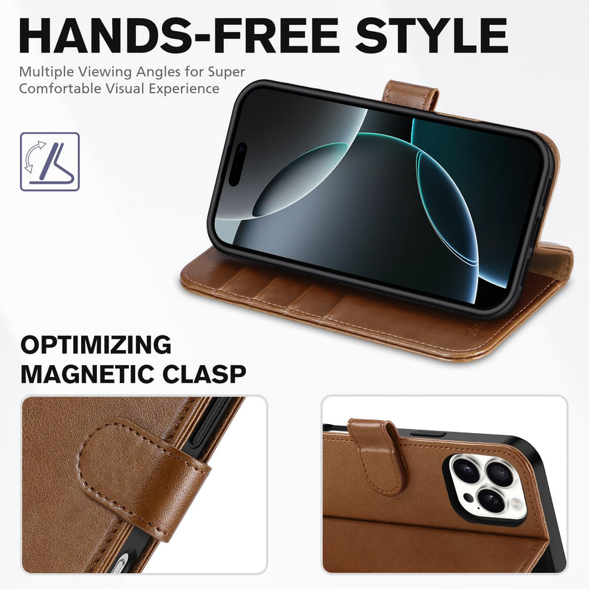 iPhone 16 Pro Max, RFID Blocking [4 Card Holders] Kickstand Shockproof TPU Interior Shell, PU Leather Magnetic Flip Folio Cover 2024, Black - 7DAY'S