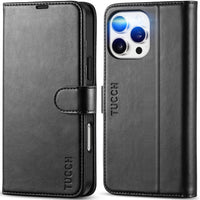 iPhone 16 Pro Max, RFID Blocking [4 Card Holders] Kickstand Shockproof TPU Interior Shell, PU Leather Magnetic Flip Folio Cover 2024, Black - 7DAY'S