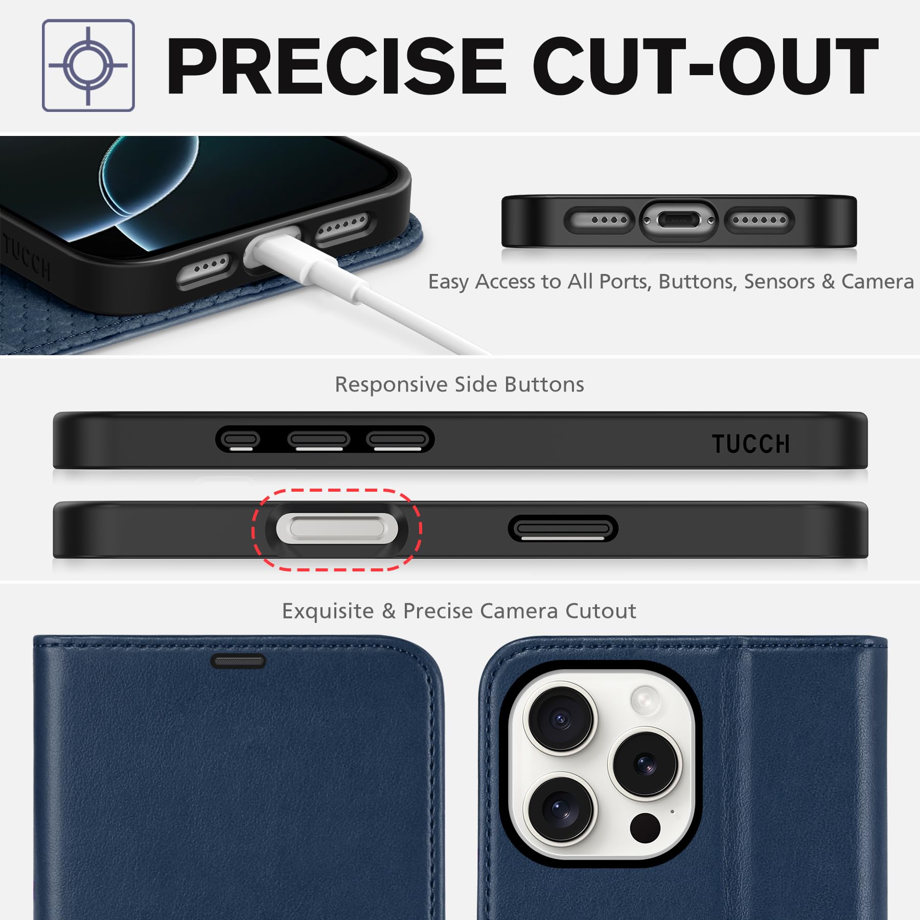 iPhone 16 Pro Max, RFID Blocking [4 Card Holders] Kickstand Shockproof TPU Interior Shell, PU Leather Magnetic Flip Folio Cover 2024, Black - 7DAY'S