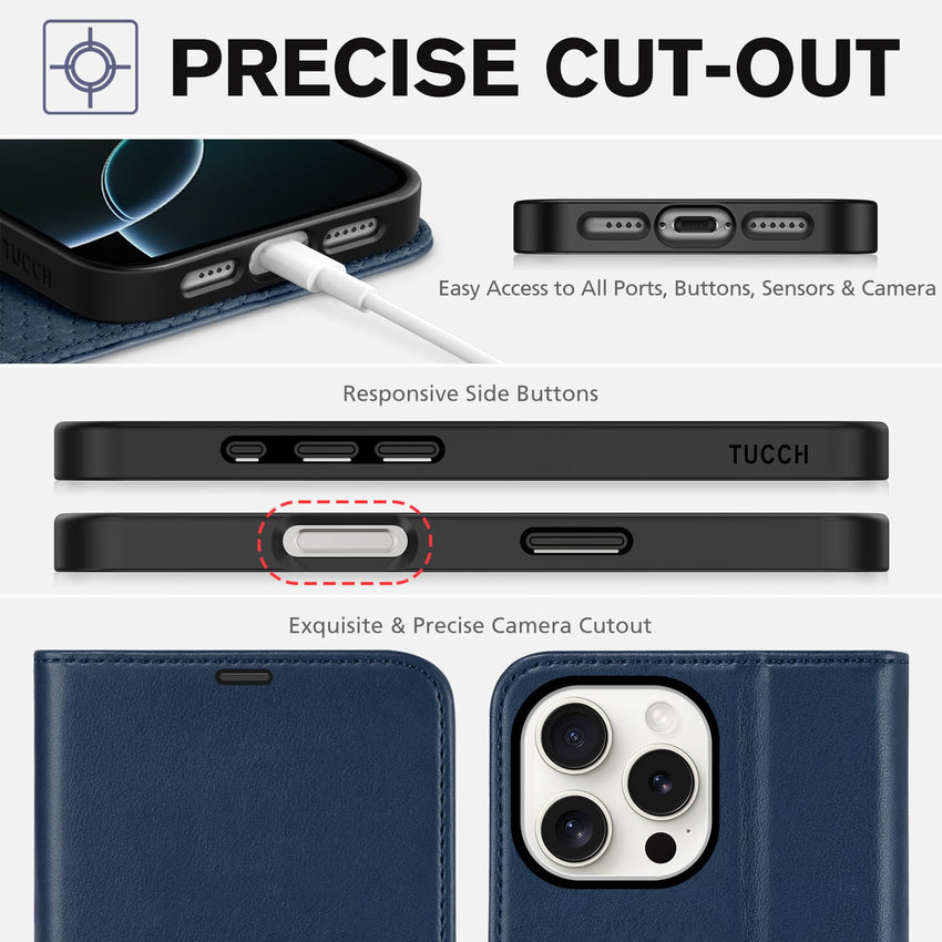 iPhone 16 Pro Max, RFID Blocking [4 Card Holders] Kickstand Shockproof TPU Interior Shell, PU Leather Magnetic Flip Folio Cover 2024, Black - 7DAY'S