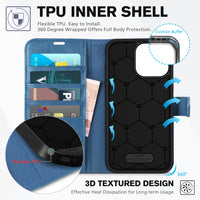 iPhone 16 Pro Max, RFID Blocking [4 Card Holders] Kickstand Shockproof TPU Interior Shell, PU Leather Magnetic Flip Folio Cover 2024, Black - 7DAY'S