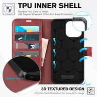 iPhone 16 Pro Max, RFID Blocking [4 Card Holders] Kickstand Shockproof TPU Interior Shell, PU Leather Magnetic Flip Folio Cover 2024, Black - 7DAY'S