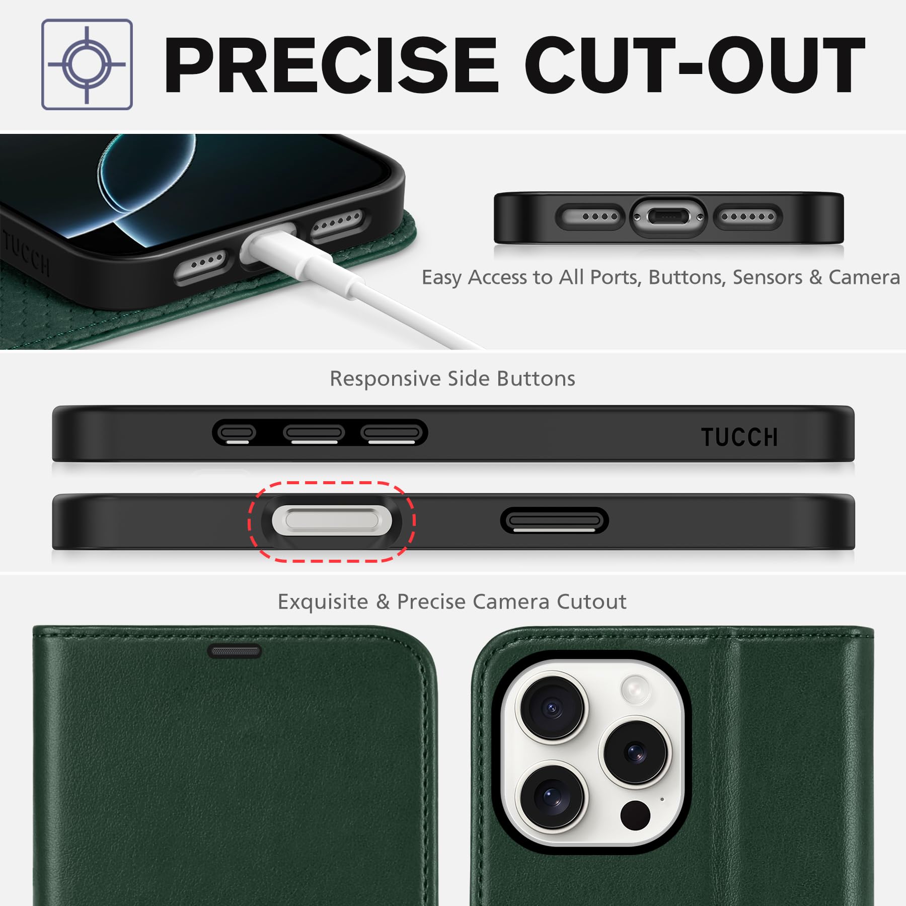 iPhone 16 Pro Max, RFID Blocking [4 Card Holders] Kickstand Shockproof TPU Interior Shell, PU Leather Magnetic Flip Folio Cover 2024, Black - 7DAY'S