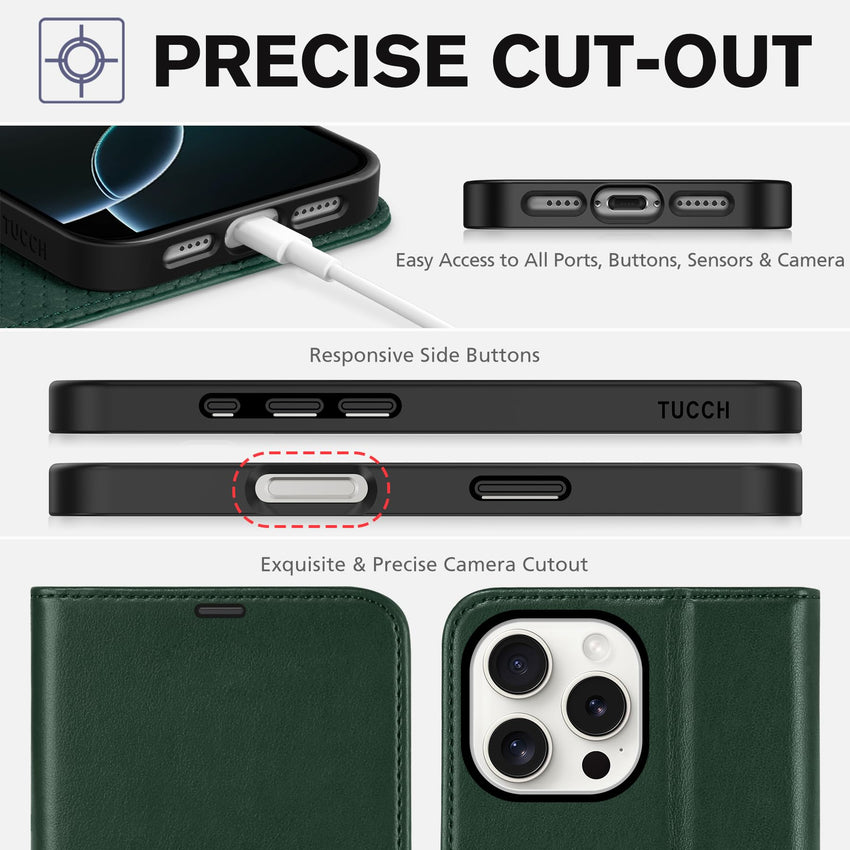 iPhone 16 Pro Max, RFID Blocking [4 Card Holders] Kickstand Shockproof TPU Interior Shell, PU Leather Magnetic Flip Folio Cover 2024, Black - 7DAY'S