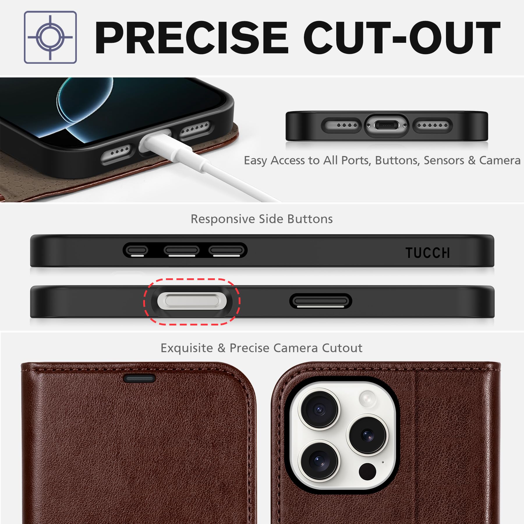 iPhone 16 Pro Max, RFID Blocking [4 Card Holders] Kickstand Shockproof TPU Interior Shell, PU Leather Magnetic Flip Folio Cover 2024, Black - 7DAY'S