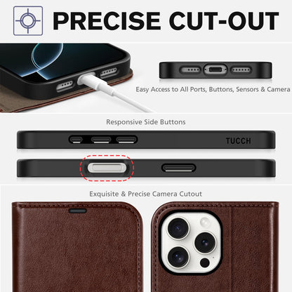 iPhone 16 Pro Max, RFID Blocking [4 Card Holders] Kickstand Shockproof TPU Interior Shell, PU Leather Magnetic Flip Folio Cover 2024, Black - 7DAY'S