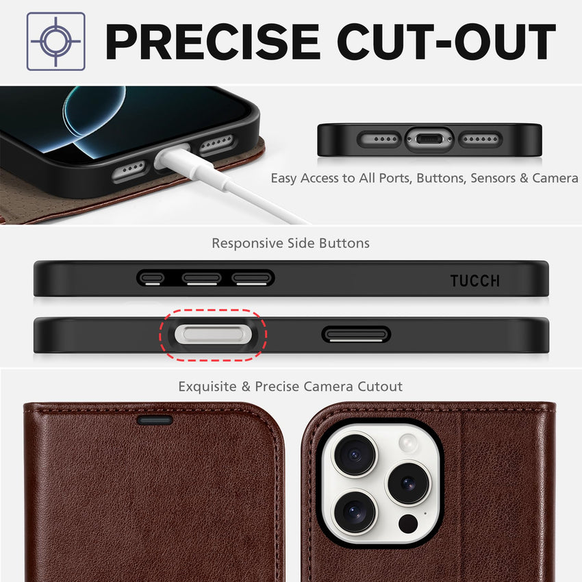 iPhone 16 Pro Max, RFID Blocking [4 Card Holders] Kickstand Shockproof TPU Interior Shell, PU Leather Magnetic Flip Folio Cover 2024, Black - 7DAY'S