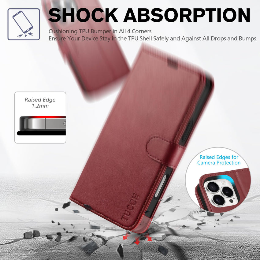 iPhone 16 Pro Max, RFID Blocking [4 Card Holders] Kickstand Shockproof TPU Interior Shell, PU Leather Magnetic Flip Folio Cover 2024, Black - 7DAY'S
