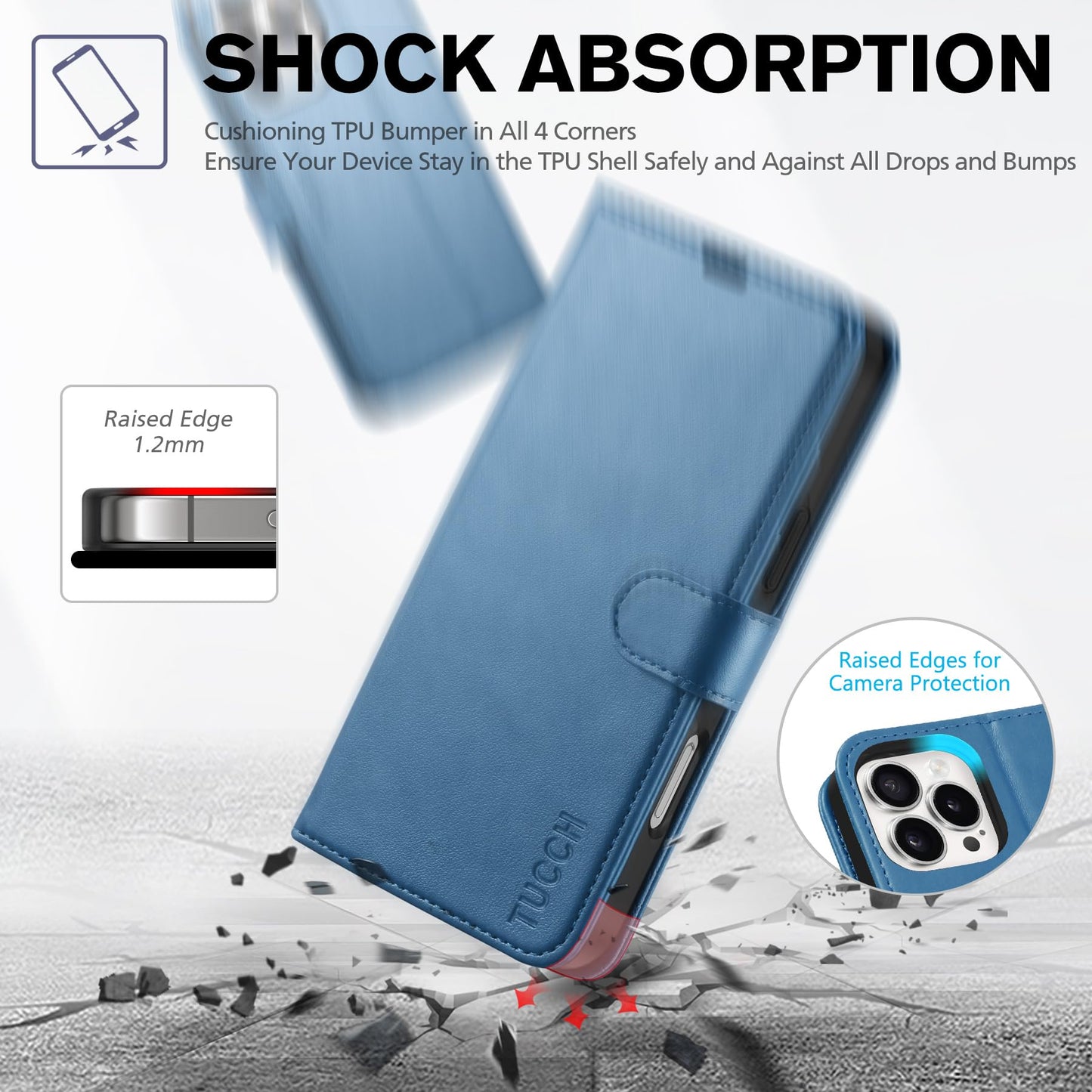 iPhone 16 Pro Max, RFID Blocking [4 Card Holders] Kickstand Shockproof TPU Interior Shell, PU Leather Magnetic Flip Folio Cover 2024, Black - 7DAY'S