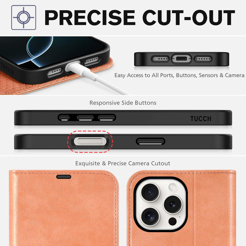 iPhone 16 Pro Max, RFID Blocking [4 Card Holders] Kickstand Shockproof TPU Interior Shell, PU Leather Magnetic Flip Folio Cover 2024, Black - 7DAY'S