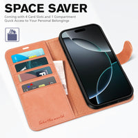 iPhone 16 Pro Max, RFID Blocking [4 Card Holders] Kickstand Shockproof TPU Interior Shell, PU Leather Magnetic Flip Folio Cover 2024, Black - 7DAY'S
