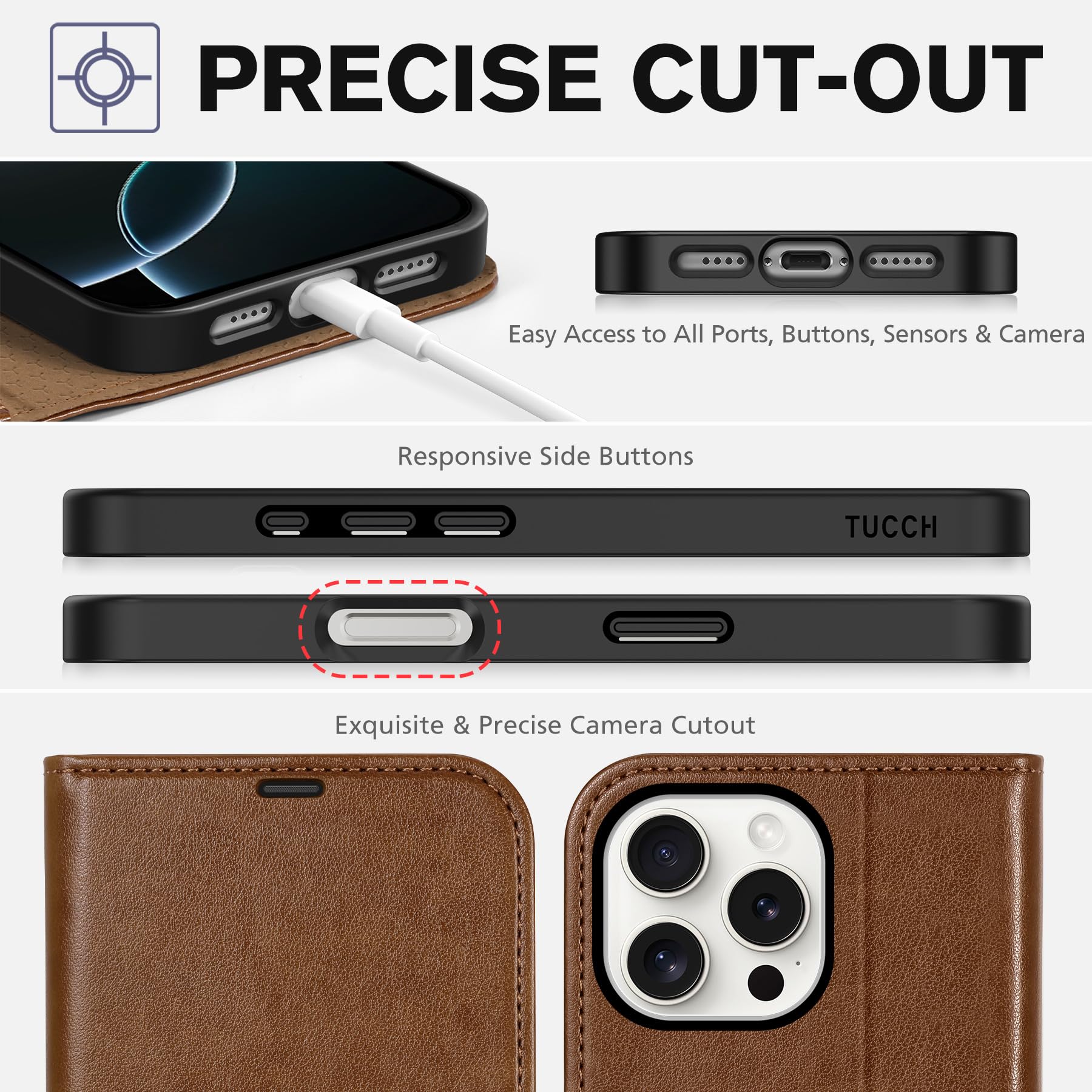 iPhone 16 Pro Max, RFID Blocking [4 Card Holders] Kickstand Shockproof TPU Interior Shell, PU Leather Magnetic Flip Folio Cover 2024, Black - 7DAY'S