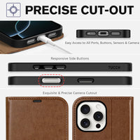 iPhone 16 Pro Max, RFID Blocking [4 Card Holders] Kickstand Shockproof TPU Interior Shell, PU Leather Magnetic Flip Folio Cover 2024, Black - 7DAY'S