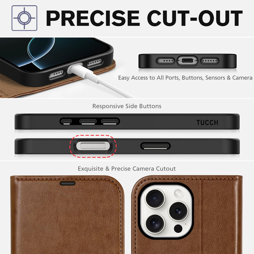 iPhone 16 Pro Max, RFID Blocking [4 Card Holders] Kickstand Shockproof TPU Interior Shell, PU Leather Magnetic Flip Folio Cover 2024, Black - 7DAY'S