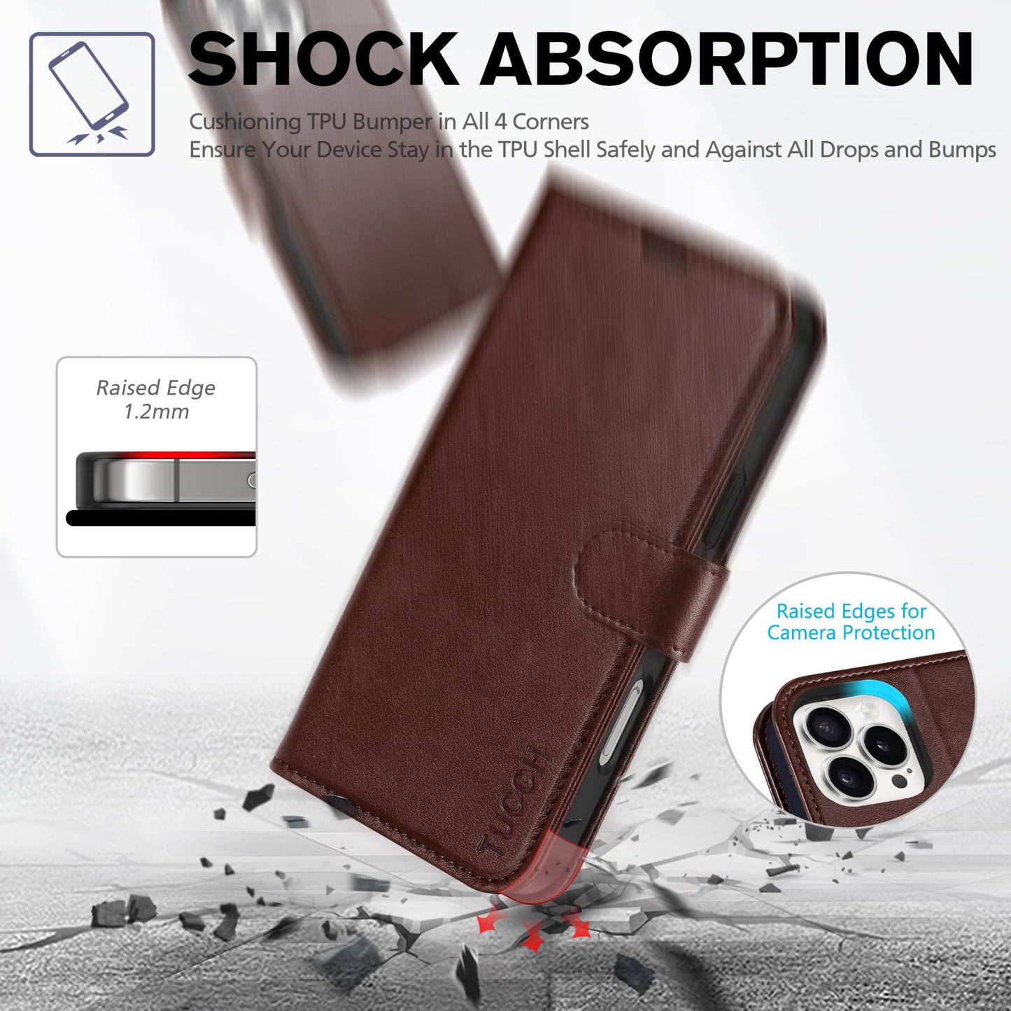 iPhone 16 Pro Max, RFID Blocking [4 Card Holders] Kickstand Shockproof TPU Interior Shell, PU Leather Magnetic Flip Folio Cover 2024, Black - 7DAY'S