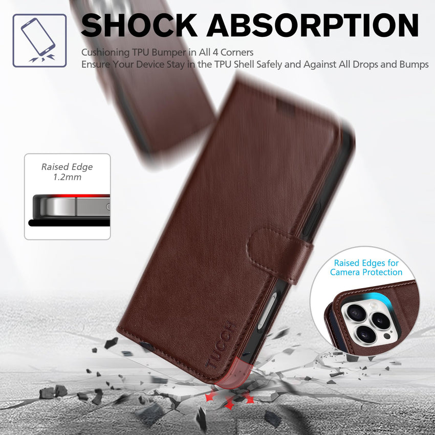 iPhone 16 Pro Max, RFID Blocking [4 Card Holders] Kickstand Shockproof TPU Interior Shell, PU Leather Magnetic Flip Folio Cover 2024, Black - 7DAY'S