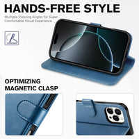 iPhone 16 Pro Max, RFID Blocking [4 Card Holders] Kickstand Shockproof TPU Interior Shell, PU Leather Magnetic Flip Folio Cover 2024, Black - 7DAY'S