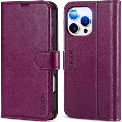 iPhone 16 Pro Max, RFID Blocking [4 Card Holders] Kickstand Shockproof TPU Interior Shell, PU Leather Magnetic Flip Folio Cover 2024, Black - 7DAY'S