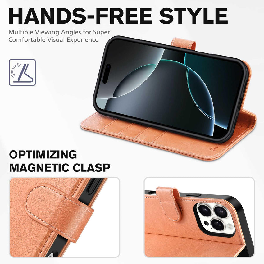 iPhone 16 Pro Max, RFID Blocking [4 Card Holders] Kickstand Shockproof TPU Interior Shell, PU Leather Magnetic Flip Folio Cover 2024, Black - 7DAY'S