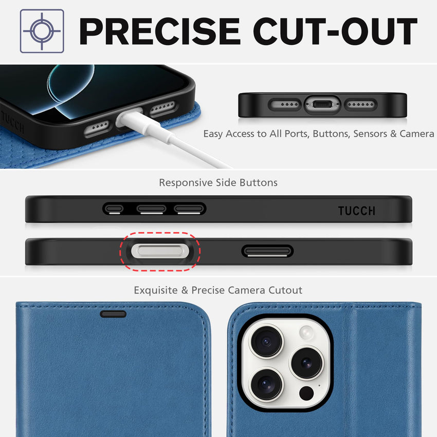 iPhone 16 Pro Max, RFID Blocking [4 Card Holders] Kickstand Shockproof TPU Interior Shell, PU Leather Magnetic Flip Folio Cover 2024, Black - 7DAY'S