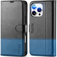 iPhone 16 Pro Max, RFID Blocking [4 Card Holders] Kickstand Shockproof TPU Interior Shell, PU Leather Magnetic Flip Folio Cover 2024, Black - 7DAY'S