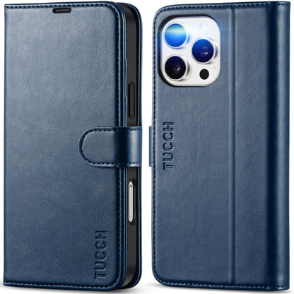 iPhone 16 Pro Max, RFID Blocking [4 Card Holders] Kickstand Shockproof TPU Interior Shell, PU Leather Magnetic Flip Folio Cover 2024, Black - 7DAY'S
