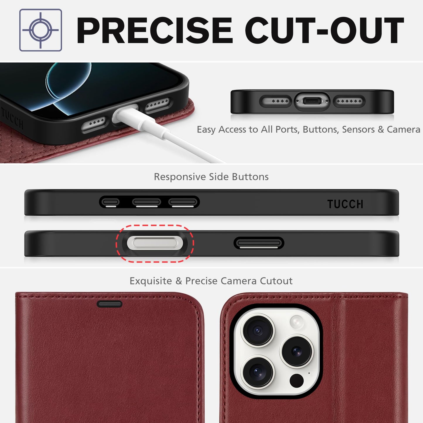 iPhone 16 Pro Max, RFID Blocking [4 Card Holders] Kickstand Shockproof TPU Interior Shell, PU Leather Magnetic Flip Folio Cover 2024, Black - 7DAY'S