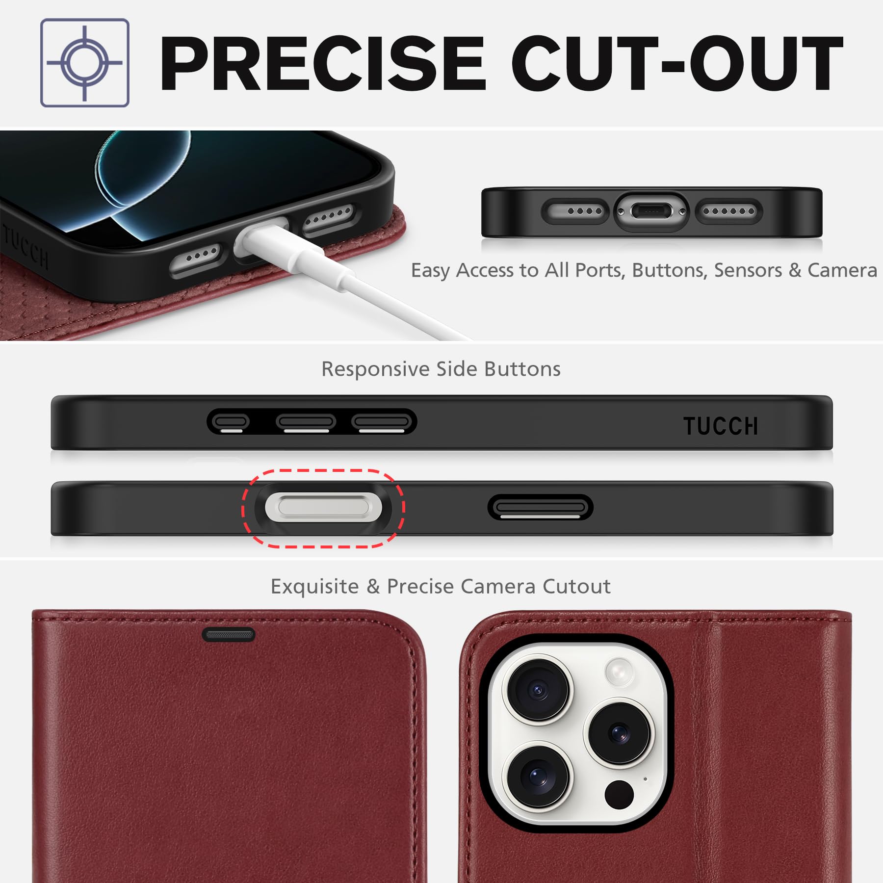 iPhone 16 Pro Max, RFID Blocking [4 Card Holders] Kickstand Shockproof TPU Interior Shell, PU Leather Magnetic Flip Folio Cover 2024, Black - 7DAY'S